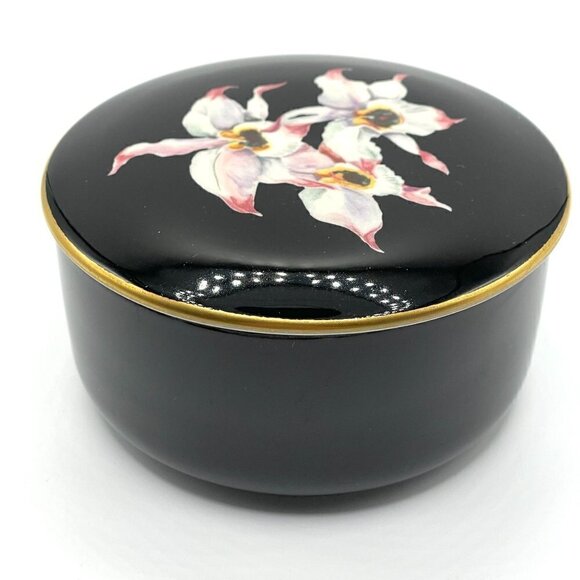 Villeroy & Boch Black Forest Orchidee Purple Orchid Porcelain Gold Rim Lid Box - Picture 1 of 8